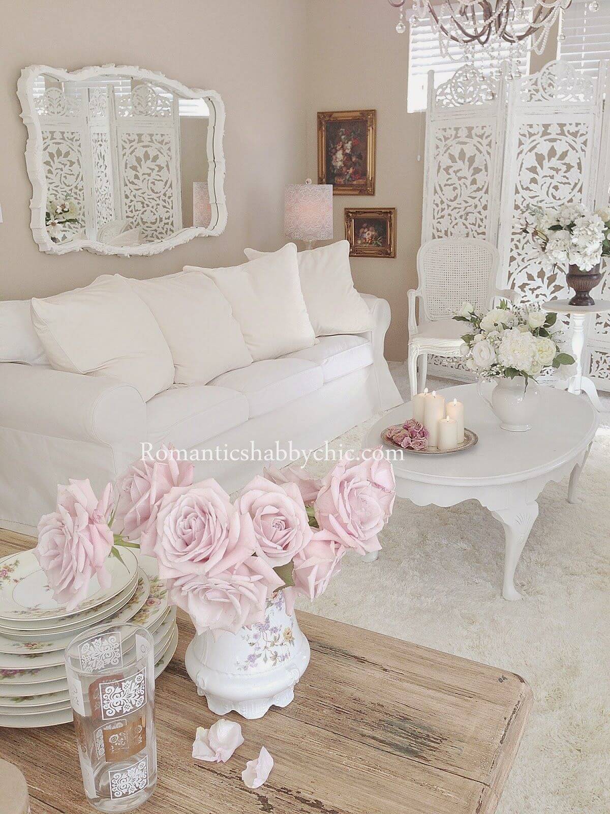 White On White with Pink Flowers