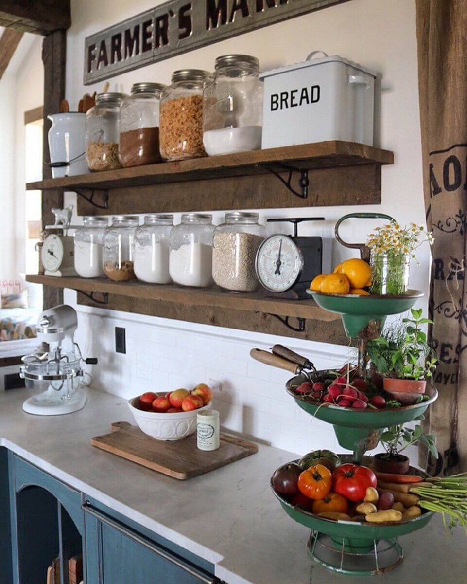 Jars for Staples on Rustic Shelves