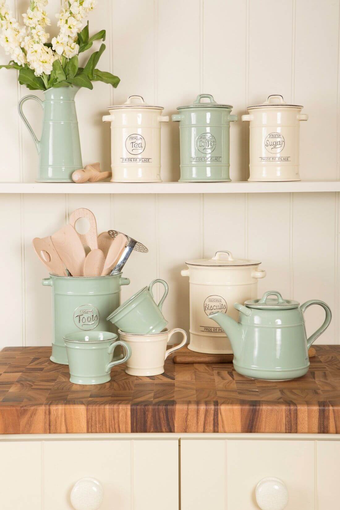 Rustic Pastel Canisters and Teapot