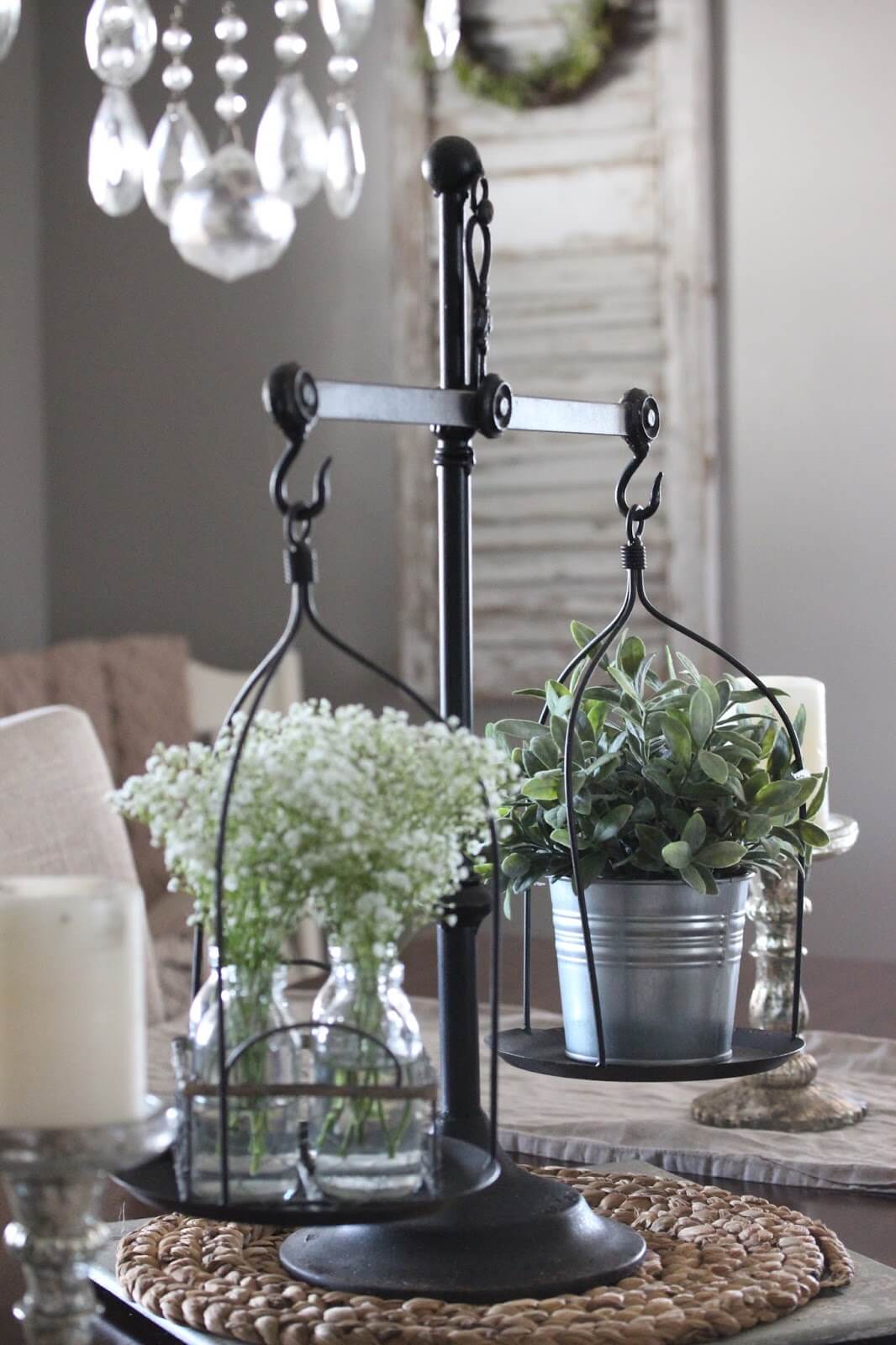 Old Kitchen Scale with Herbs and Flowers