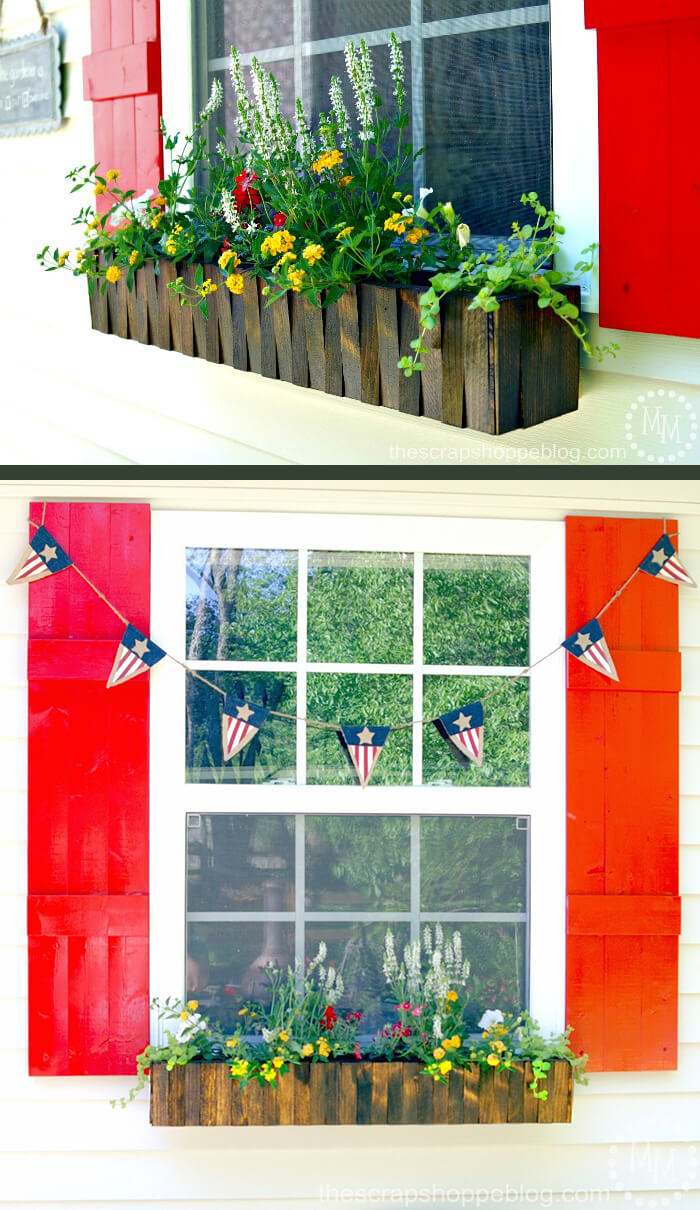 Natural Wood Picket Fence Style Flower Box