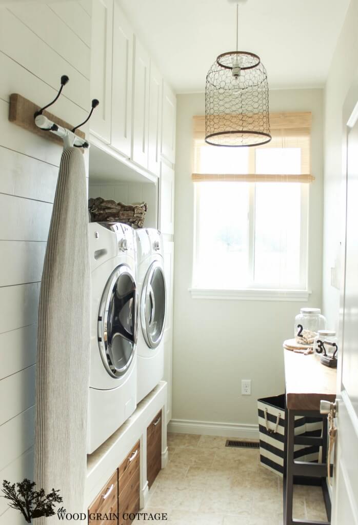 Laundry Room with Chicken Wire Light Fixture