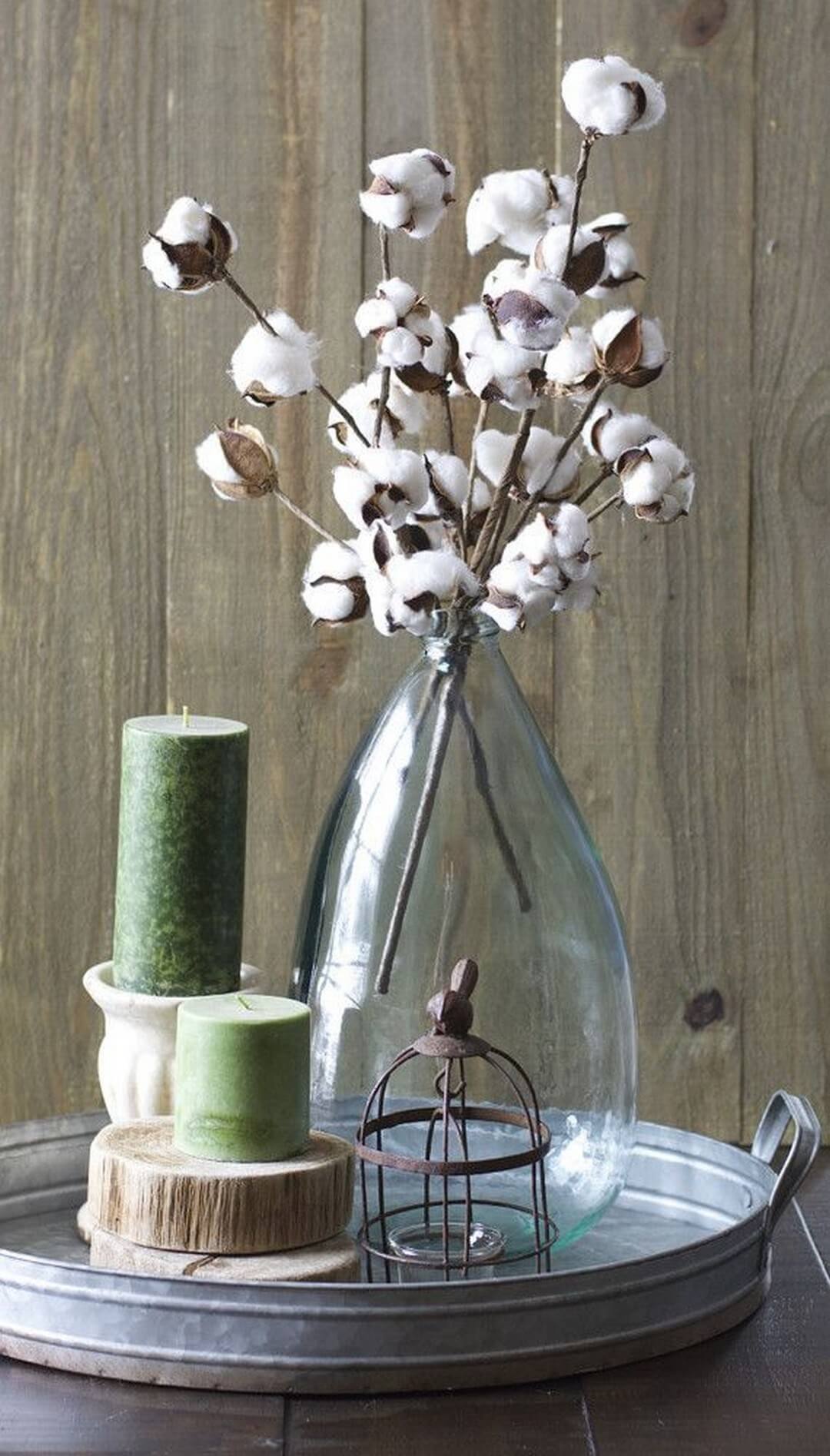 Tall Glass Vase with Cotton Blooms