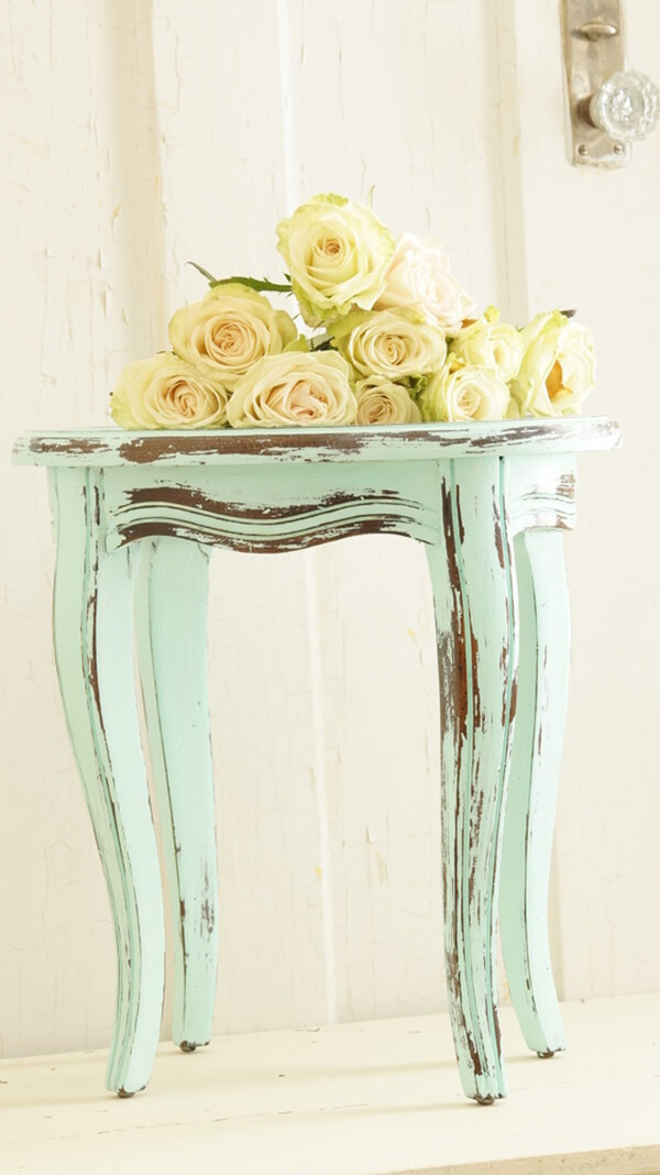 Distressed Pale Blue Side Table with Roses