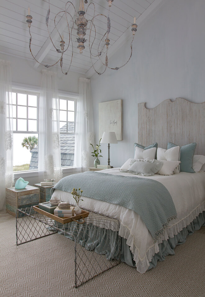 Relaxing Blue and White Room with Chandelier