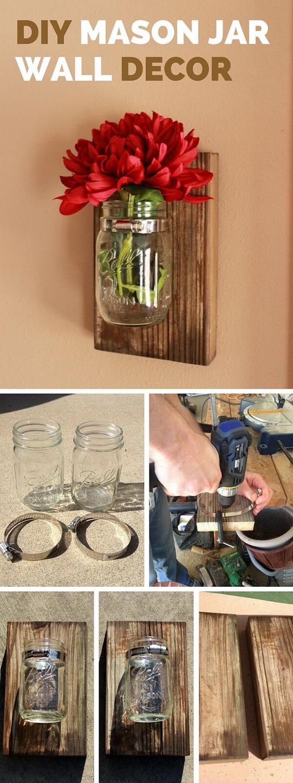 Simple Mason Jar Wall Vases