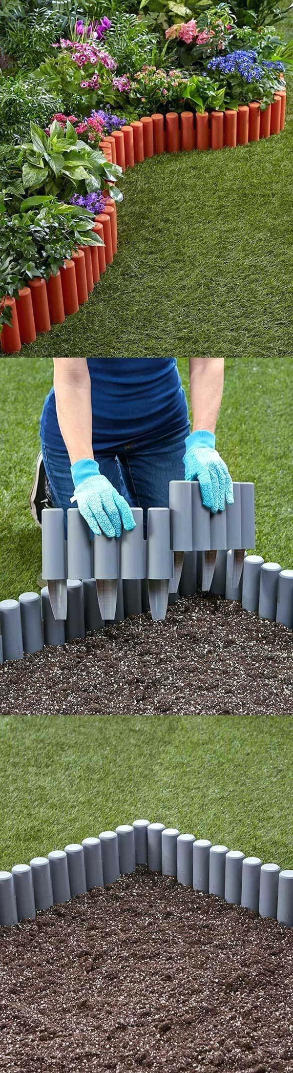 Painted PVC Stakes Around Flower Garden