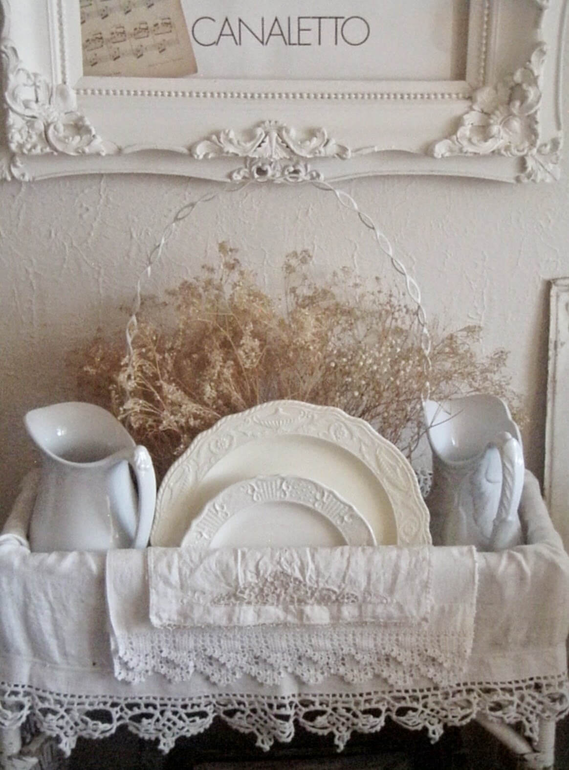 Doily Trimmed White Linens with Dishes