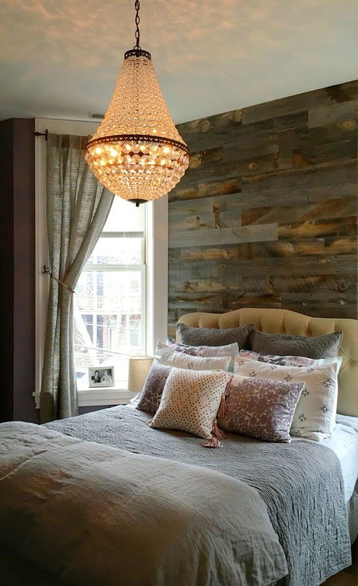 Tufted Headboard and Elegant Chandelier