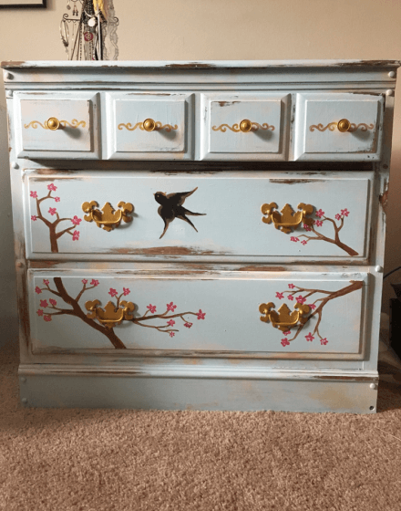 Gracefully Hand Painted Cherry Blossoms and Swallow