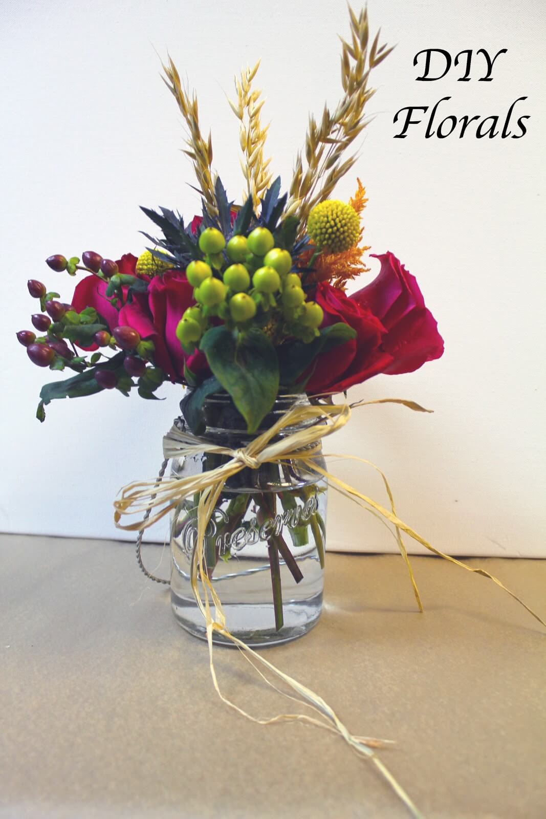 Mason Jar Arrangement with Raffia Bow