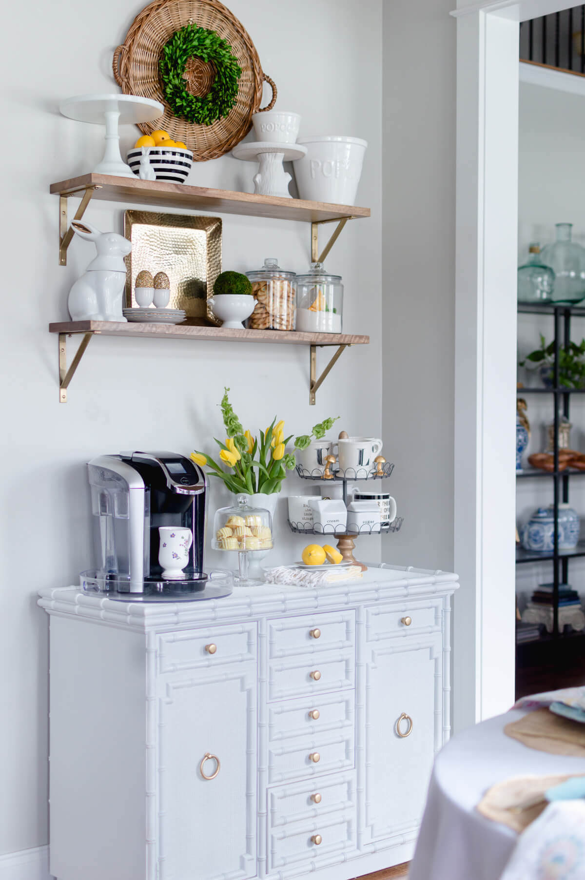 Coffee Cabinet with Yellow Accents