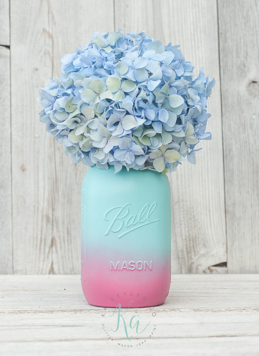 Lovely Ombre Mason Jar with Hydrangeas