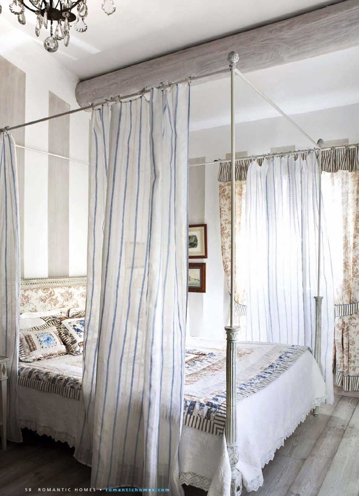 Curtained Four Poster Bed with Mixed Patterns