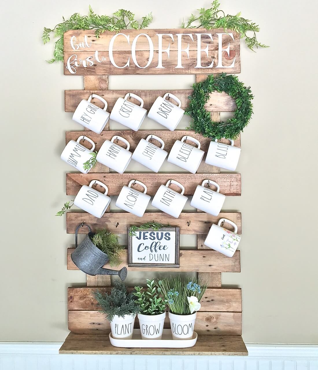 Pallet Style Rack with Lots of Mugs