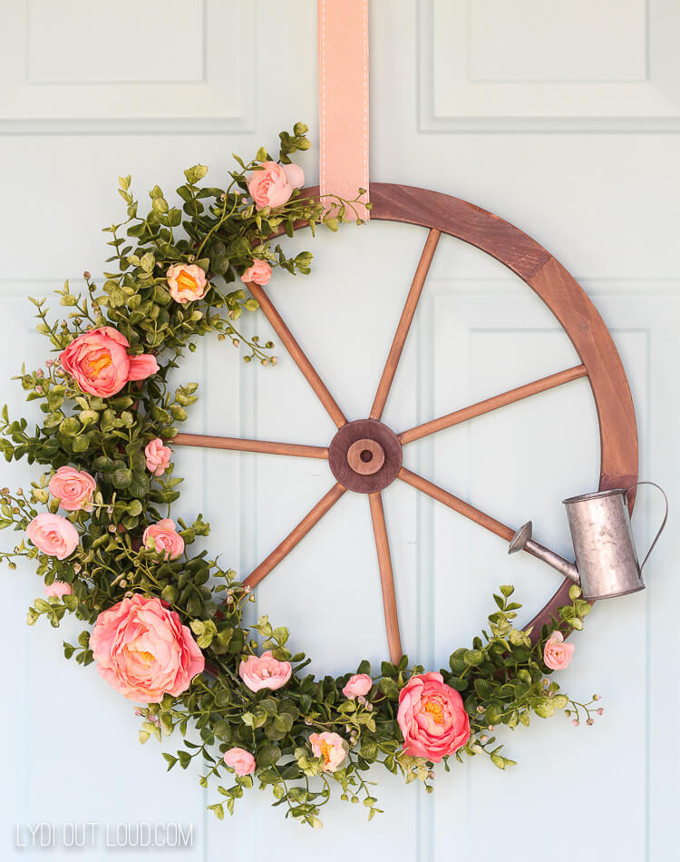 Wagon Wheel with Roses and Watering Can