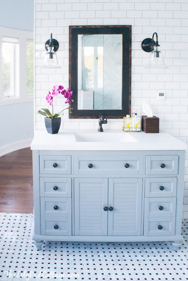 Country Style Vanity with Distressed Mirror