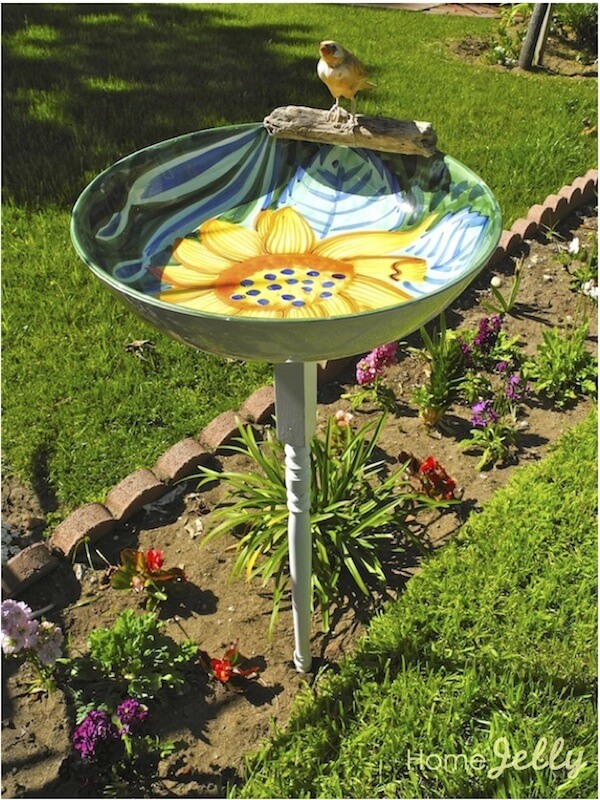 Old Bowl and Table Leg Bird Bath