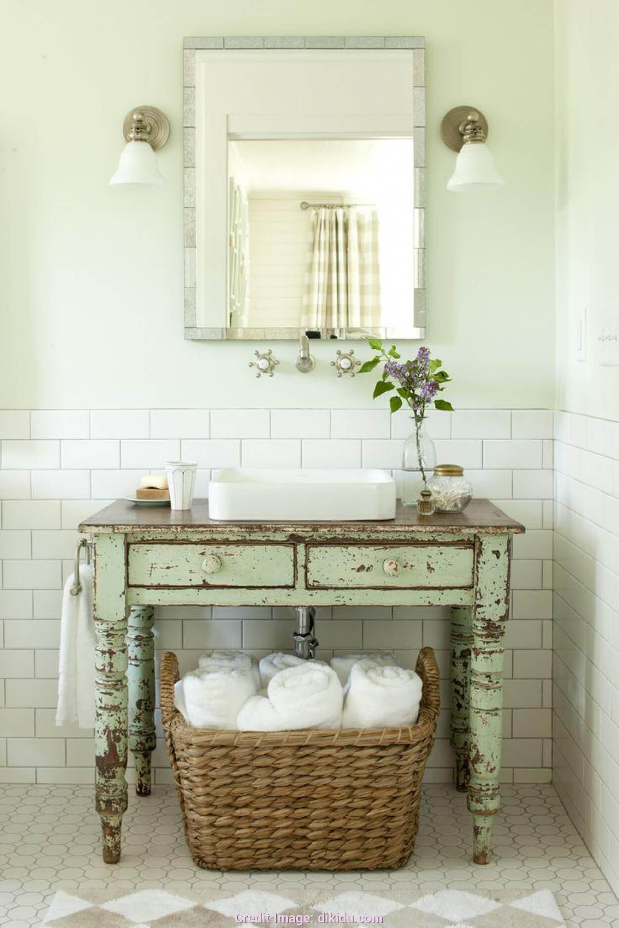 Weathered Green Vanity with Rectangular Sink