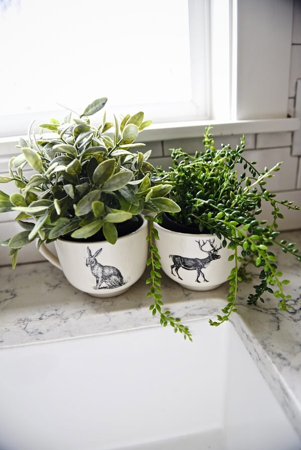 Farmhouse Plant Decor Idea with Mugs