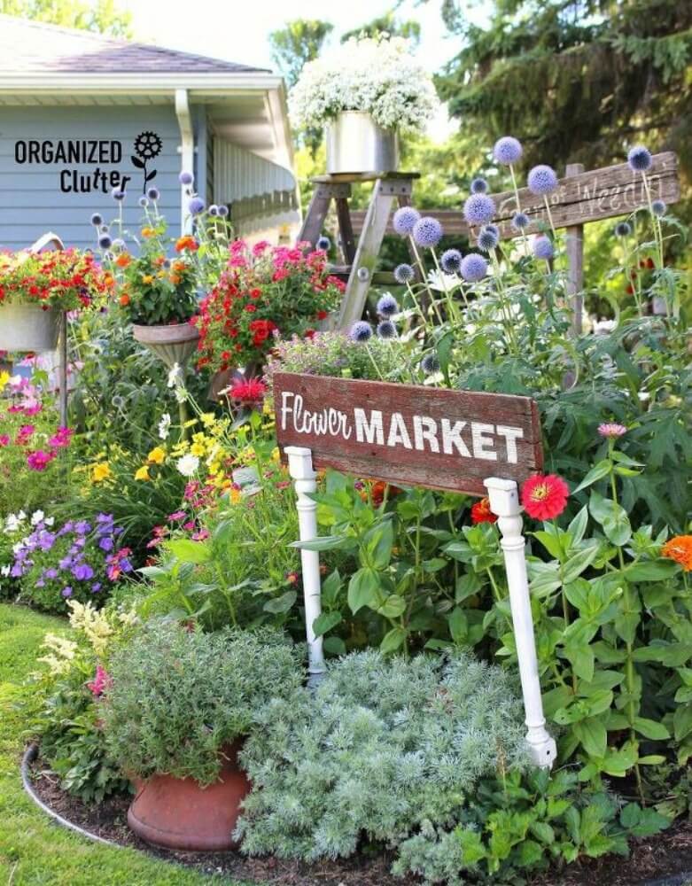 Flower Market Sign on Upcycled Table Legs