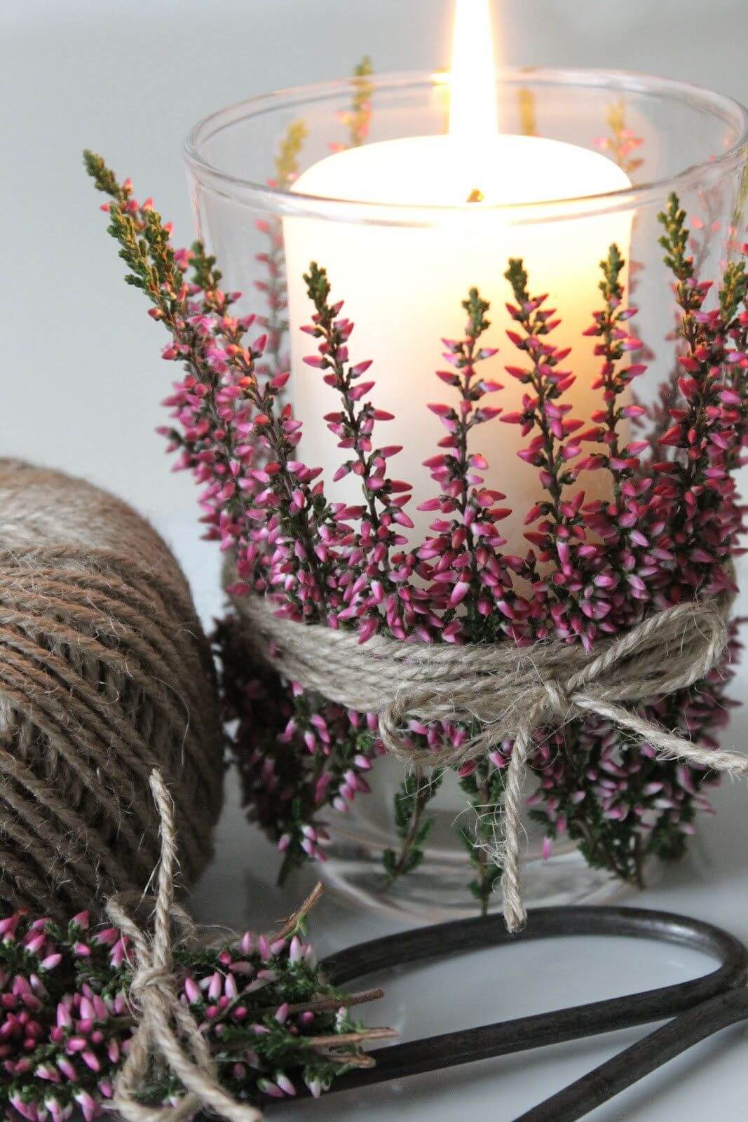 Simple and Dainty Floral and Twine Candle Display