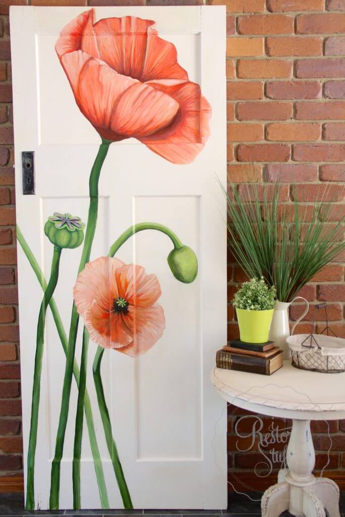 Orange Poppies Bloom on the Door