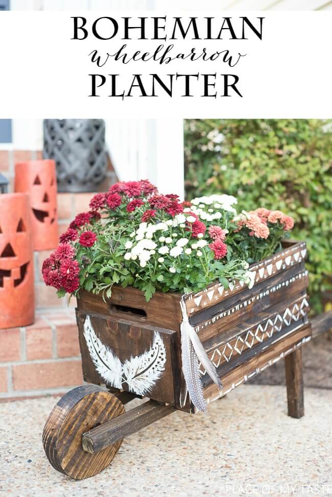 Wheelbarrow Planter with Bohemian Flair