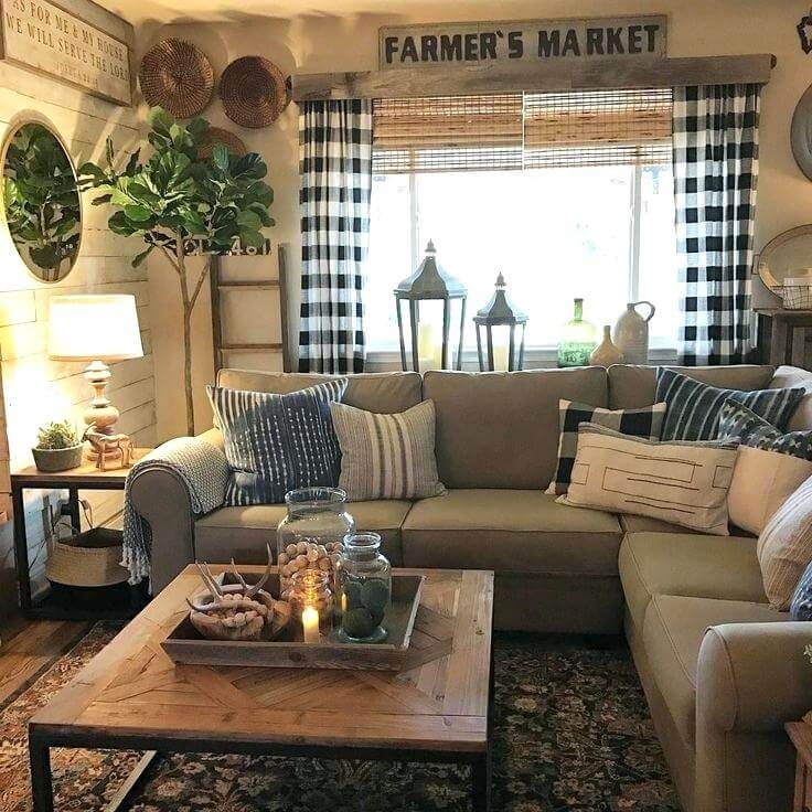 Inviting Farmhouse Living Room with Buffalo Plaid