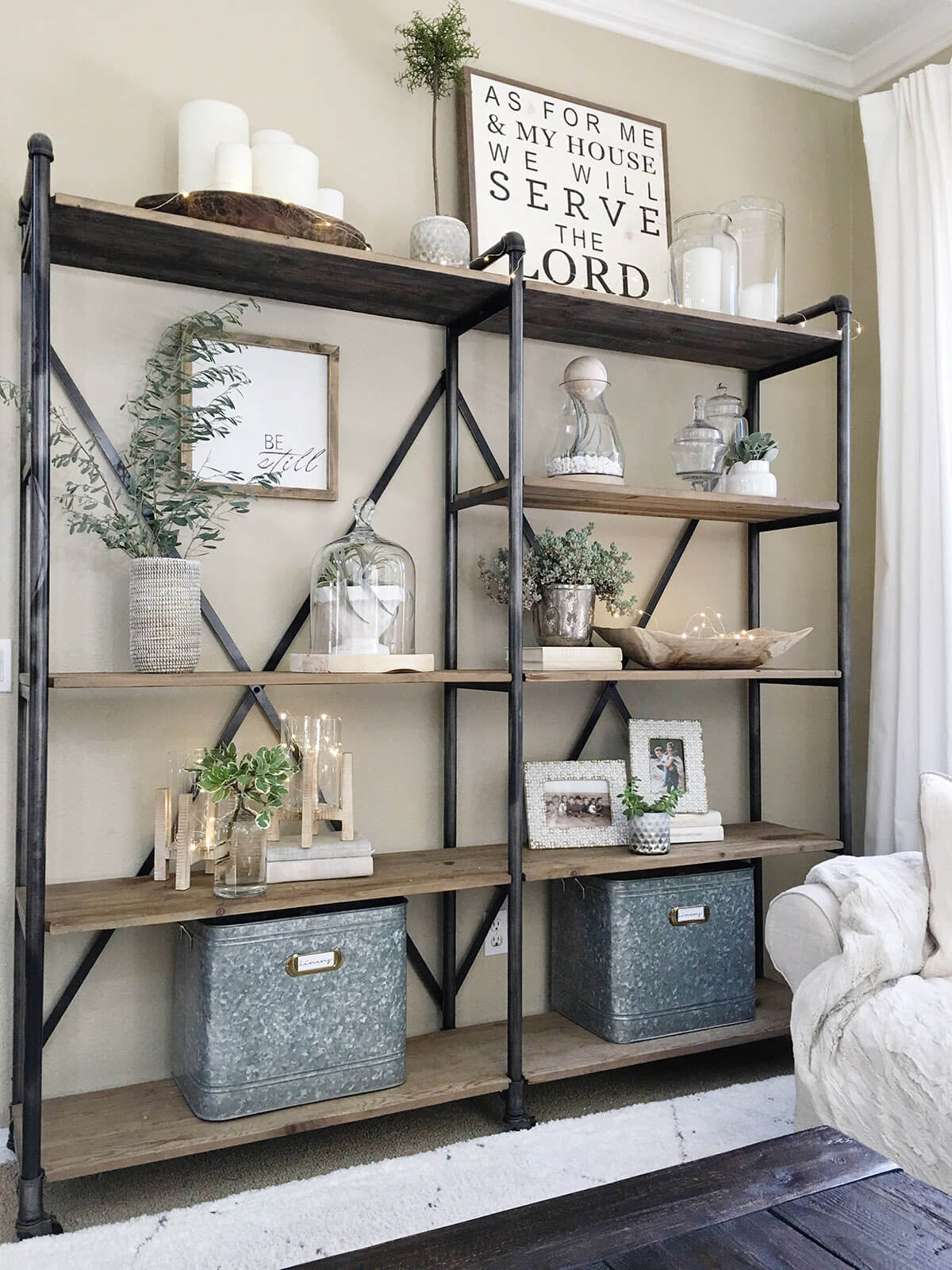 Open Industrial Style Bookshelf with White Accents