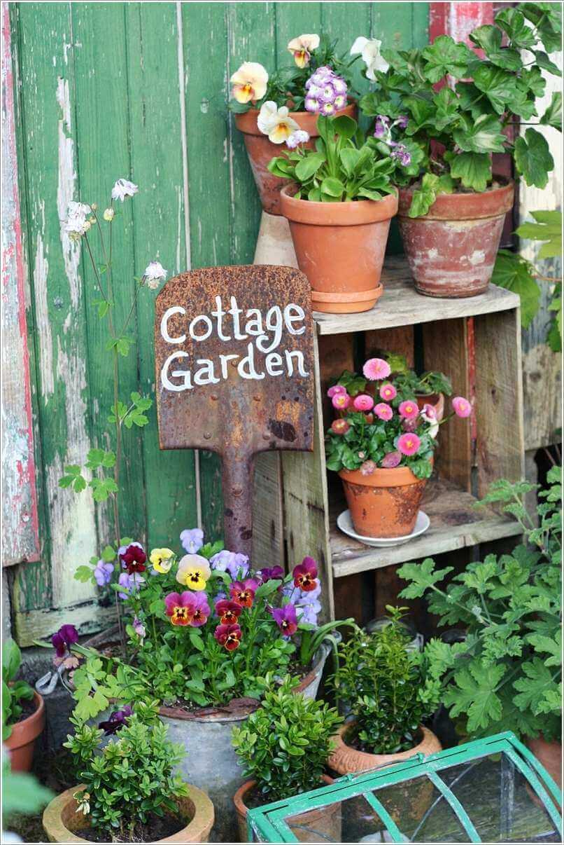 Cottage Garden Sign on a Shovel