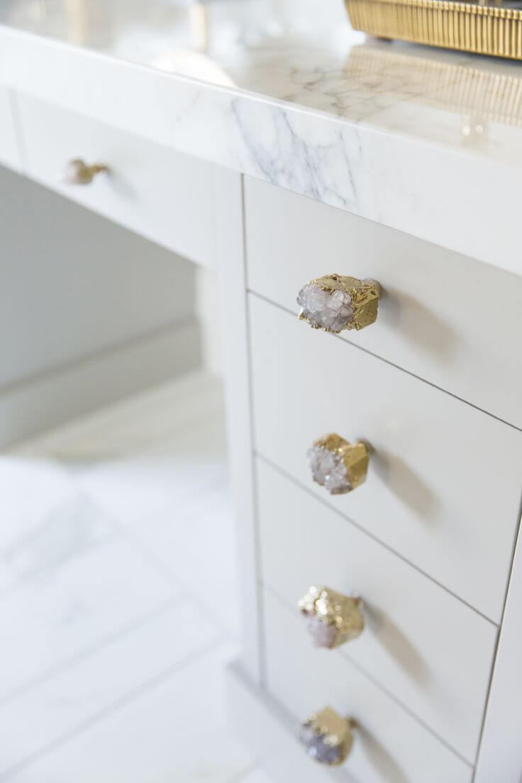 Desk Drawer Handles in Gold-encased White Stones