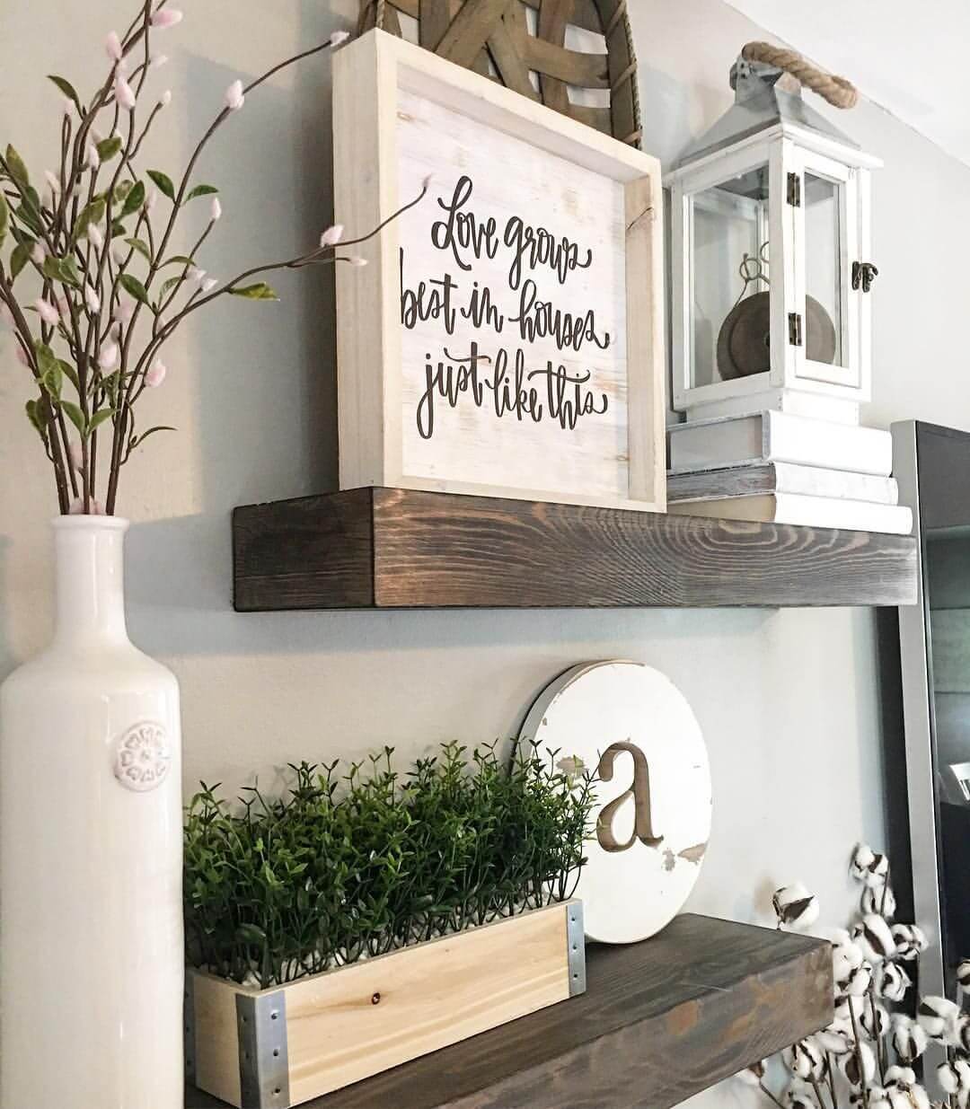 Wooden Box Shelves with Scripted Signs