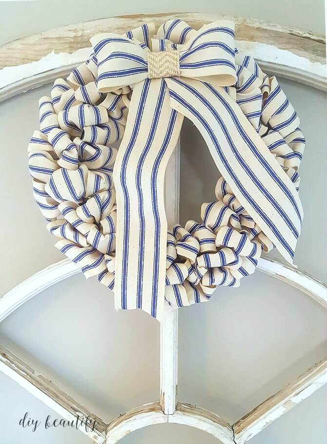 Blue and White Striped Fabric Wreath