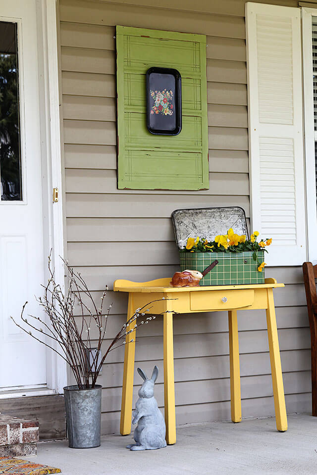 Old Cabinet Door with Hanging Tray