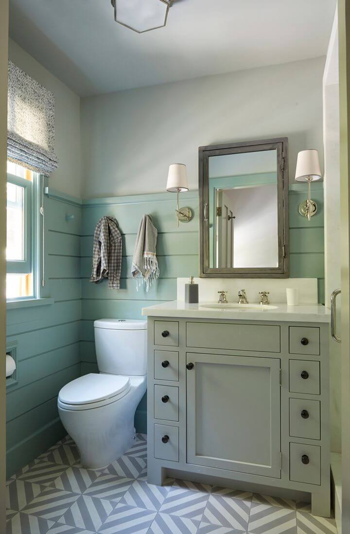 Sea Blue Bathroom with Practical Vanity