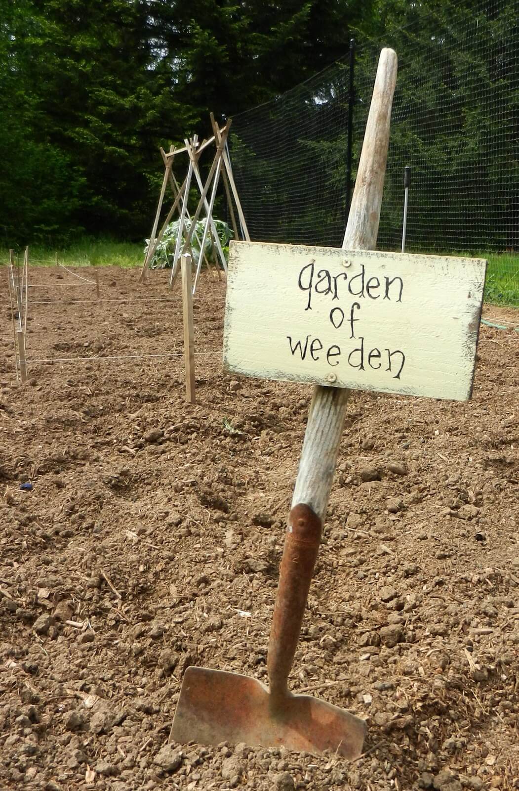 Quirky Sign on a Reused Shovel