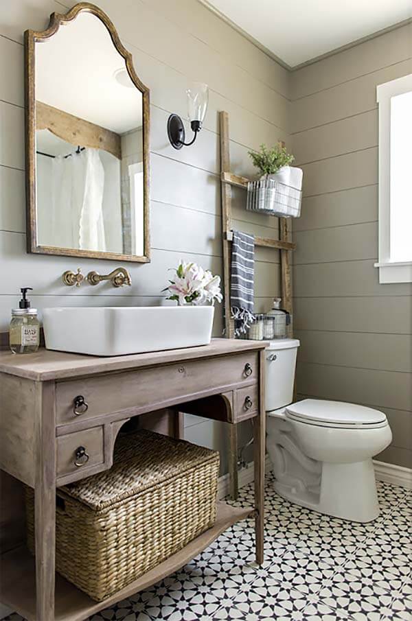 Pretty Cottage Style Bathroom with Rustic Wood