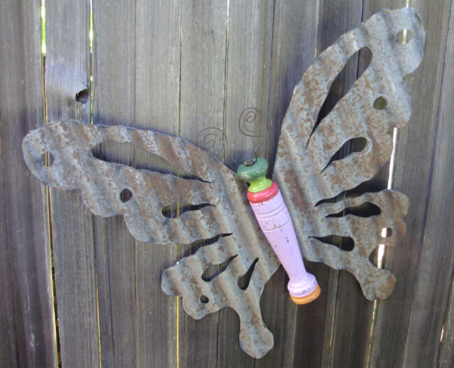 Corrugated Metal Butterfly with Wooden Body