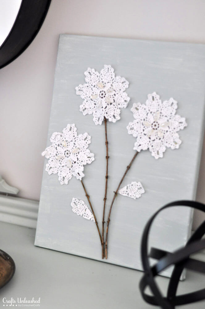 DIY Lace Doily Flowers Art