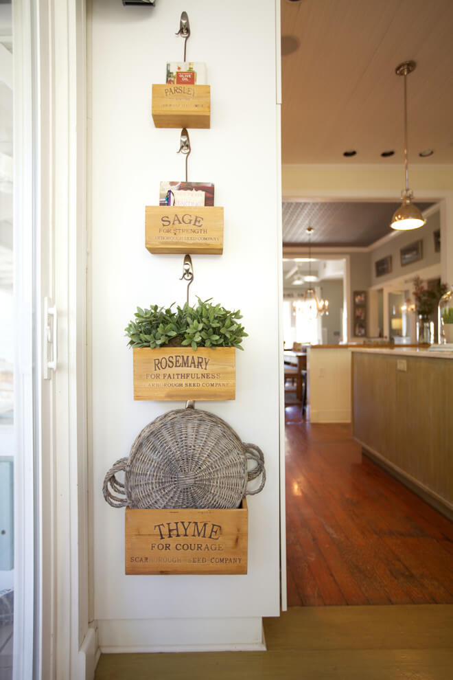 Graduated Wooden Boxes with Stenciled Herbs