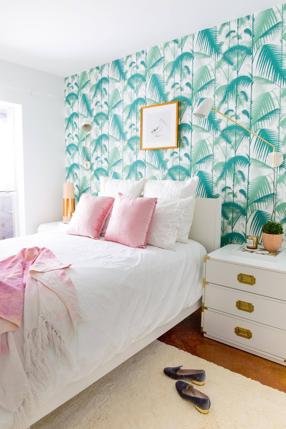 Pink, White, and Turquoise with Palm Wallpaper