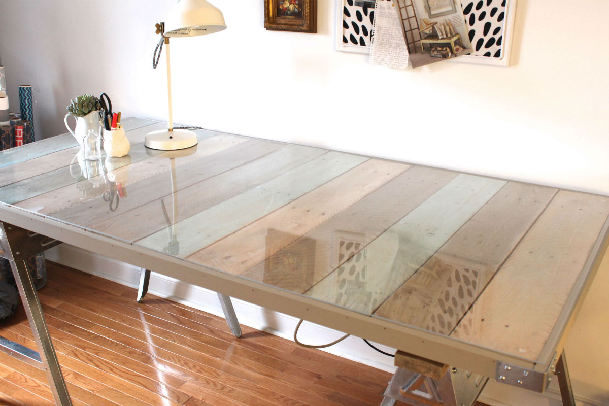 Sawhorse Desk with Clear Glass Top