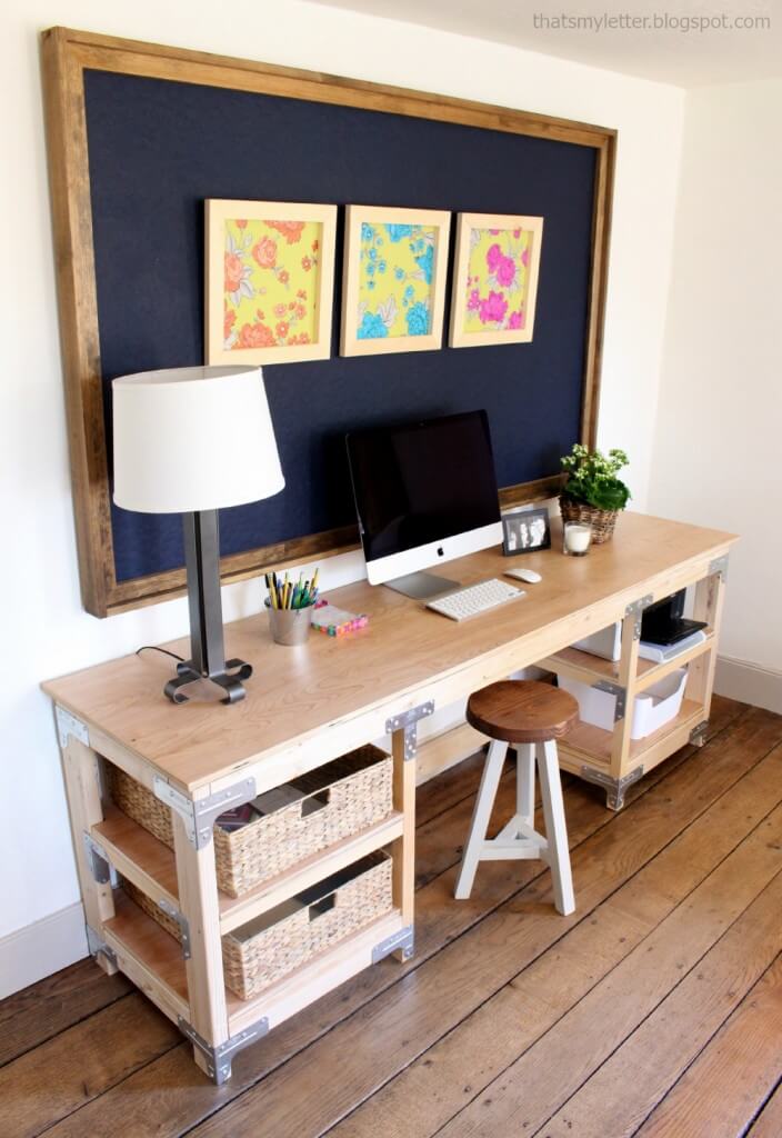 Long Desk with Built In Basket Storage