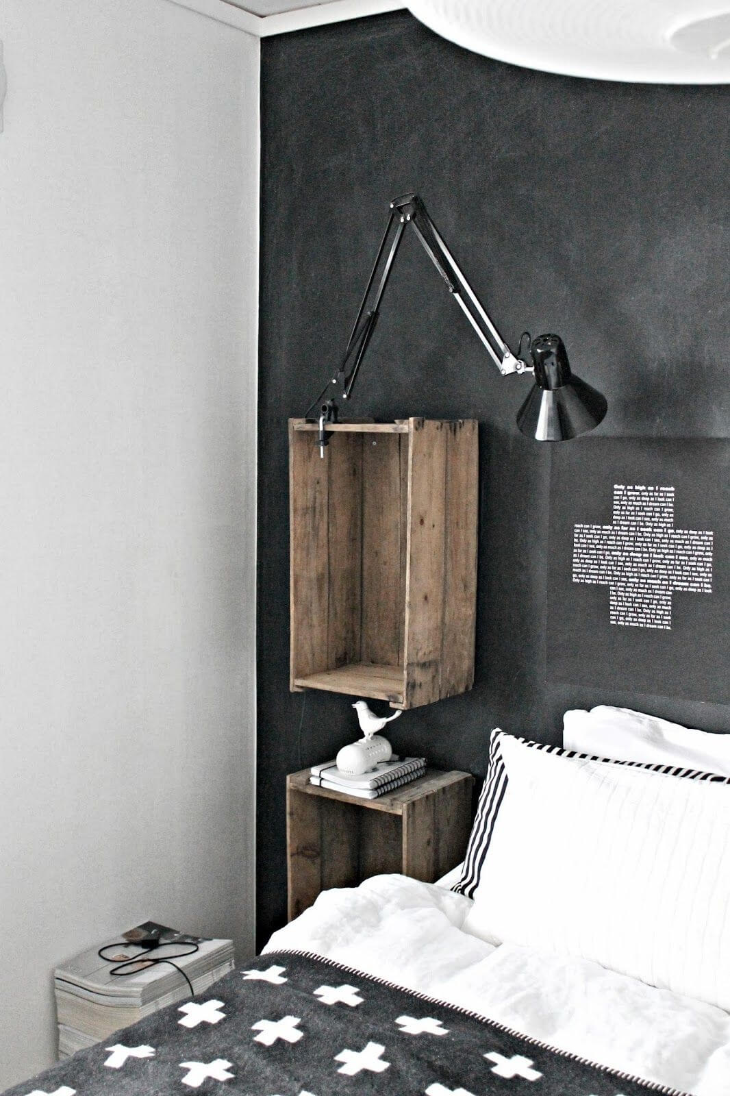 Black Wall with Hanging Crates