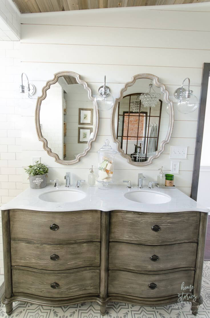 Pair of Charming Dual Vanity Sink Mirrors