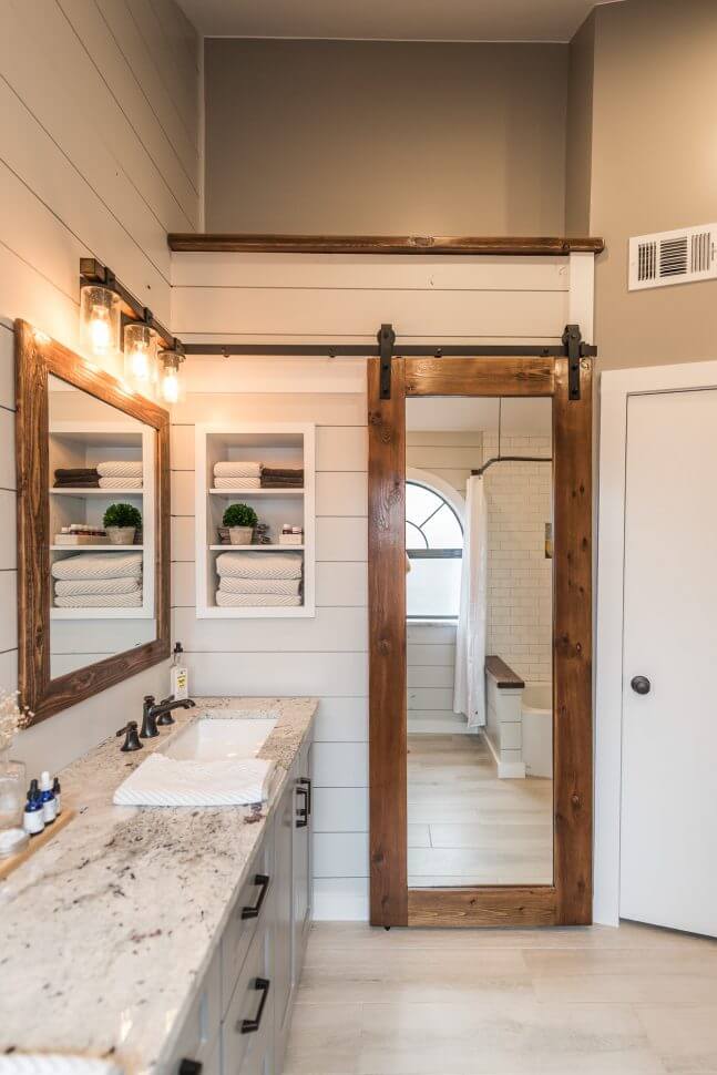 Farmhouse Mirror Idea with Sliding Doors