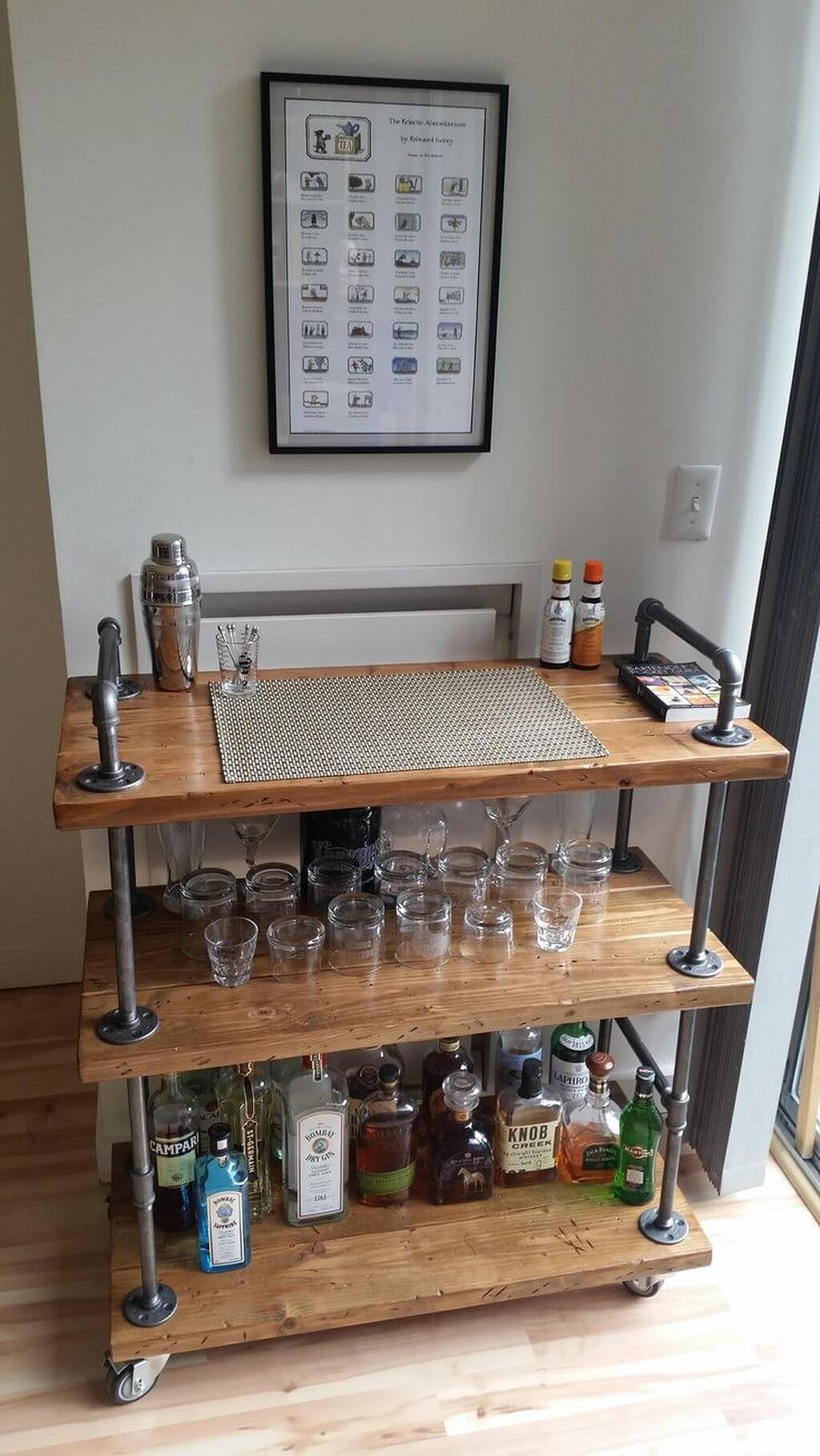 Wood and Plumbing Pipe Bar Cart