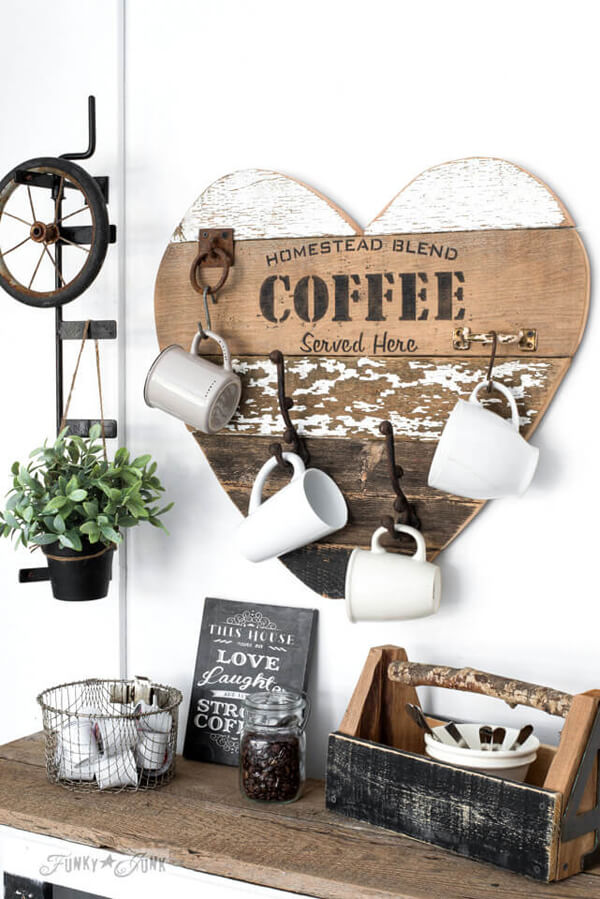 Cute Coffee Center with Wooden Heart