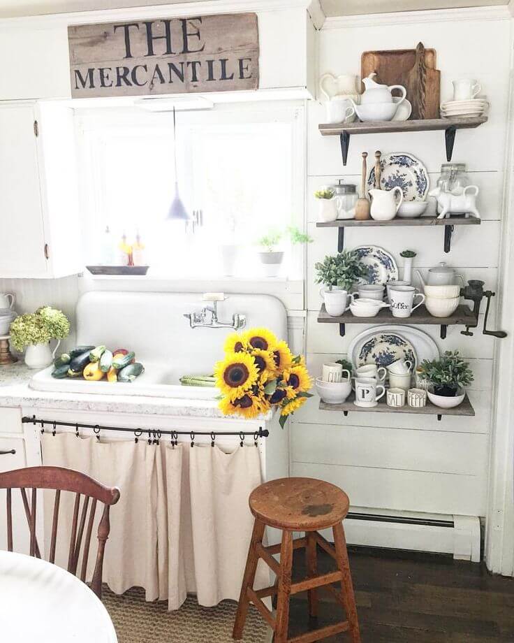 Simple Canvas Cabinet Curtains With Iron Rod